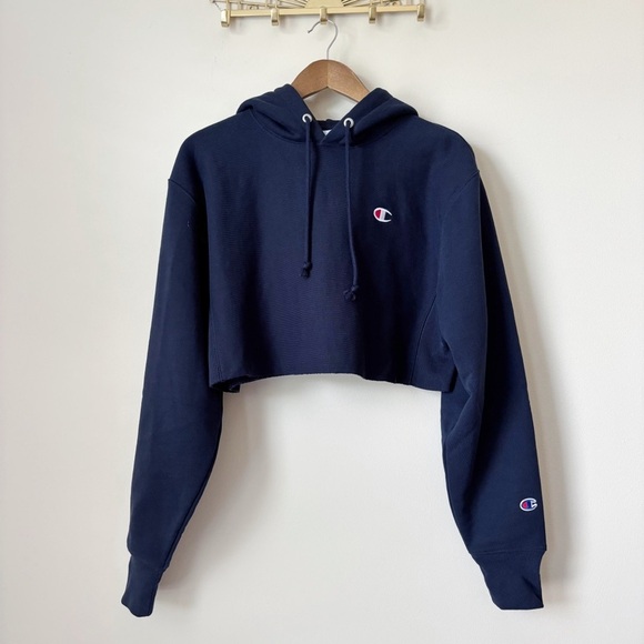 Champion Reverse Weave Cropped Hoodie XS Blue Pullover Women's - Picture 1 of 9